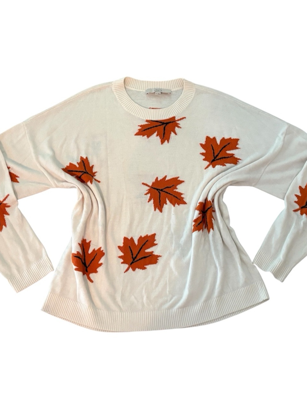White Autumn Leaves Knit Sweater